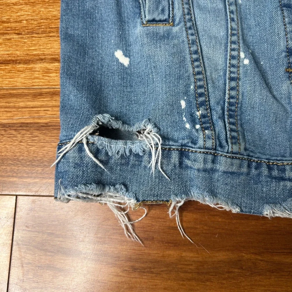 Distressed long‎ Denim Jacket Paint Splatter ripped